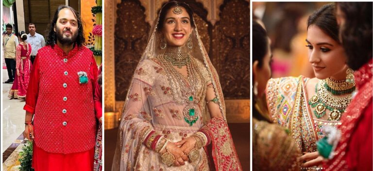 The bride and groom dripped in rare diamonds (and, emeralds) at Radhika Merchant and Anant Ambani’s wedding